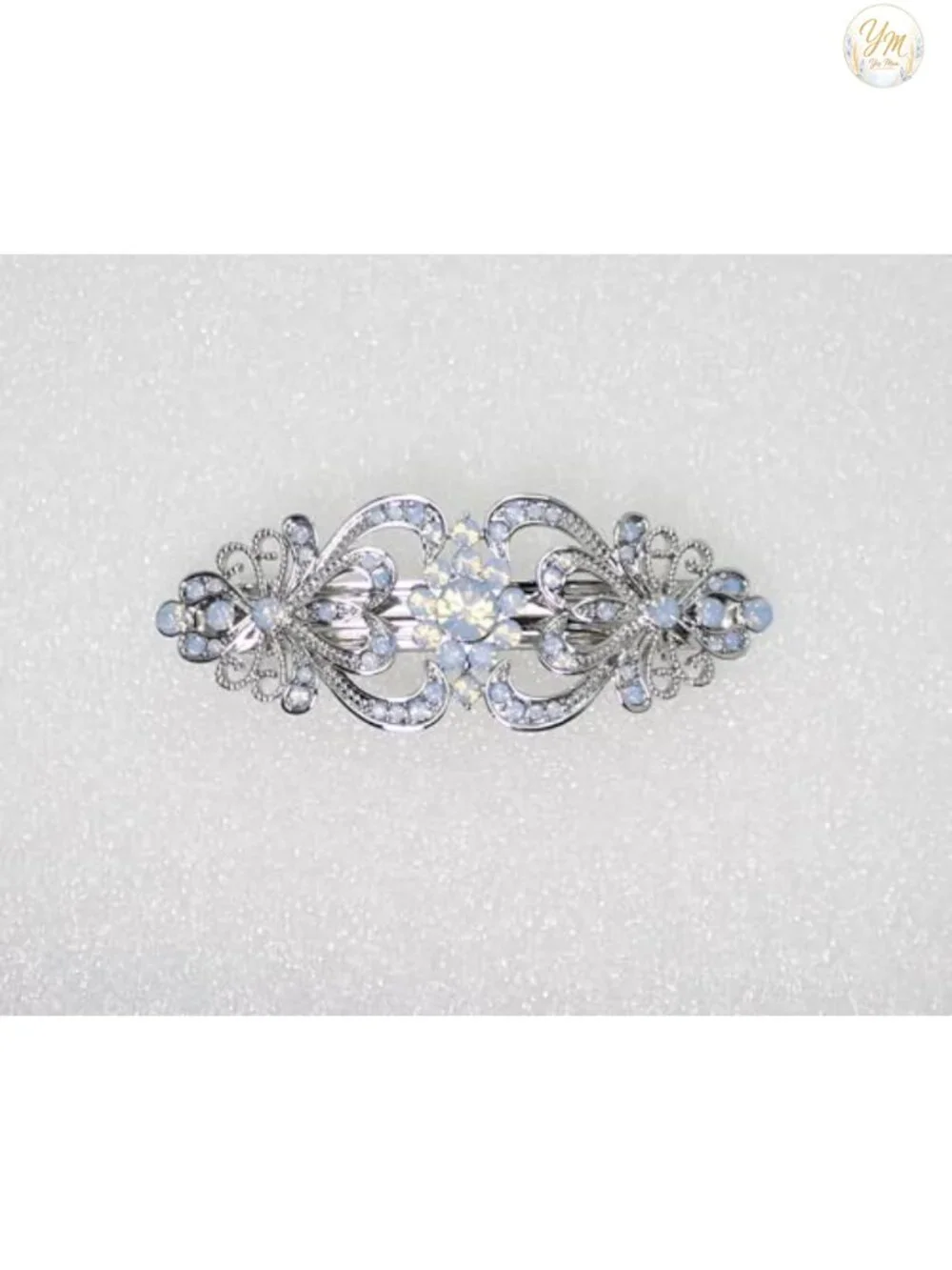 Crystal Floral Hair Barrette Hair Jewelry Clip Platinum Plated